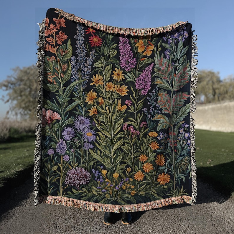 Floral Botanical Woven Blanket - Cozy Home Decor, Bohemian Style ...