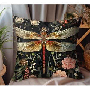 William Morris Dragonfly Art Pillow, William Morris Faux Suede Cushion, Art Nouveau Decorative Pillow