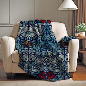 William Morris Velveteen plush Blanket, Floral Pattern Luxury Blanket, Soft Vintage Art Blanket