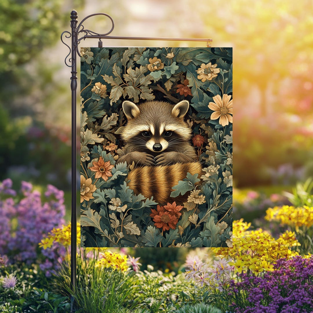 Raccoon Garden Banner: Nature Outdoor Home Decor - Etsy
