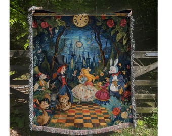 Alice in Wonderland Blanket, Cottagecore Cozy Throw for Home Decor, Gift for Fantasy Lovers, Reading Nook Blanket