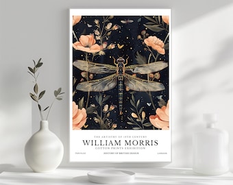 William Morris Dragonfly Print: Vintage Floral Art Poster