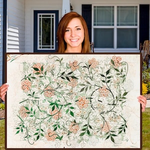 Botanical Textile Wall Art | William Morris Textile Canvas Print | Vintage Wall Decor | Botanical Floral Art