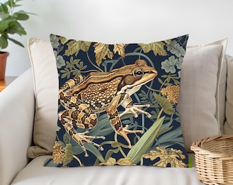Frog Pillow: William Morris Inspired Floral Cottagecore Throw Pillow