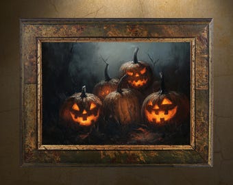 Halloween Kürbisse Wand Kunst Druck, Vintage Cottagecore Dekor, Gothic Dark Academia Druck