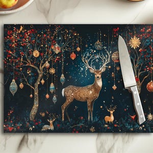 Christmas Glass Cutting Board, Cottagecore Cutting Board, Nordic Christmas Cutting Board