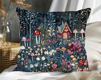 Cottagecore Square Pillow, Scandinavian Folkart Throw Pillow