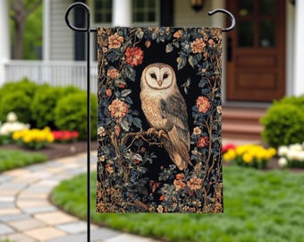 Floral Owl Garden Banner: Rustic Outdoor Yard Decor