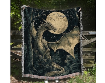 Dragon Woven Blanket: Mystical Cottagecore Tapestry