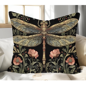 Dragonfly Throw Pillow | Elegant Home Accent Cushion, Boho Style, Nature Lover Gift, Cozy Living Room Decor, Stylish Throw Pillow