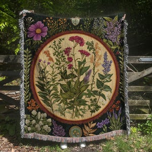 Bohemian Floral Woven Blanket, Cozy Home Decor for Nature Lovers, Botanical  Blanket