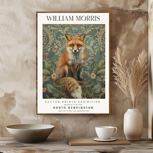 William Morris Fox Poster, Morris Vintage Wall Art, Fox Print, Woodland Animals, Cottagecore Print