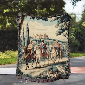 Medieval Woven Blanket: Cotton Tapestry Throw, History Buff Gift