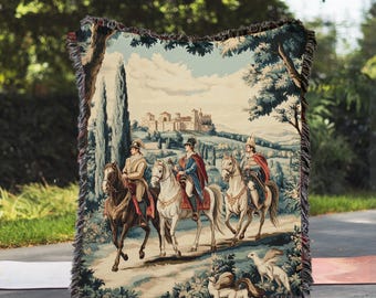 Medieval Woven Blanket: Cotton Tapestry Throw, History Buff Gift