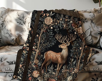 Forest Deer Velveteen Blanket: Cottagecore Woodland Throw