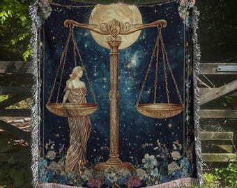 Libra Zodiac Woven Blanket: Astrology Starry Night Throw