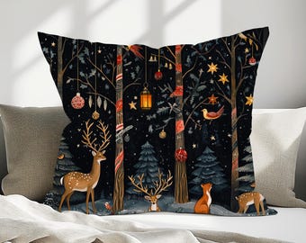 Nordic Fork Art Faux Suede Square Pillow, Cottagecore Nature Aesthetic Rustic Woodland Boho Home Decor Crowcore  Botanical Nature Pillow