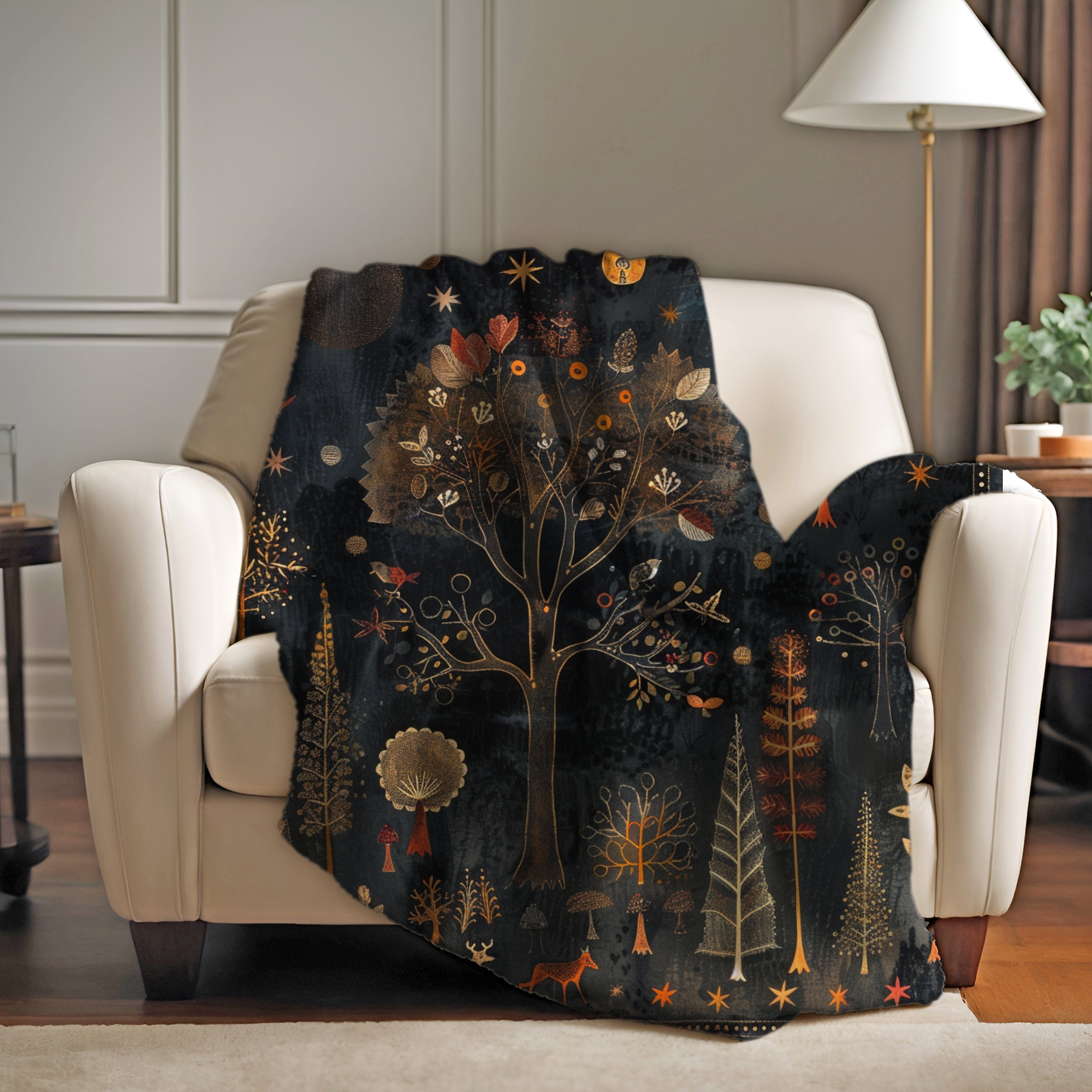 Nordic Boho Throw Blanket, Cottagecore Velveteen Plush Blanket, Christmas Cabin Blanket, Boho Chic Throw Blanket