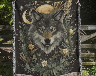 Wolf Woven Blanket: Animal Spirit Cotton Throw