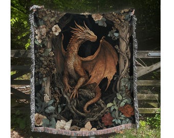 Dragon Woven Blanket: Medieval Fantasy Home Decor Throw