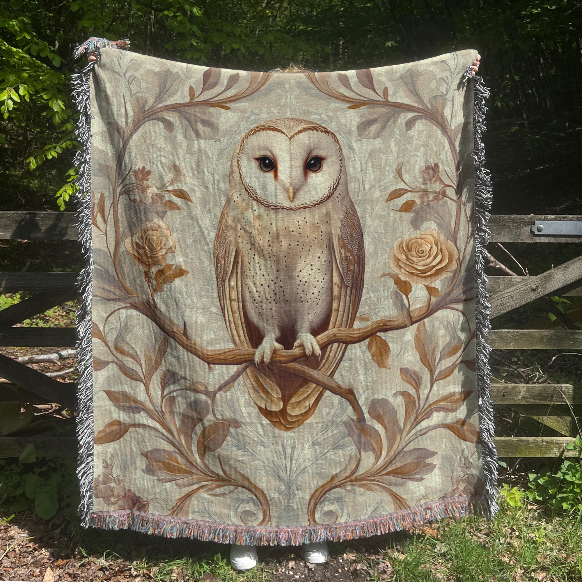 Cottagecore Owl Blanket. Cozy Throw, Rustic Home Decor, Nature Lover Gift, Boho Bedding, Unique Lap 