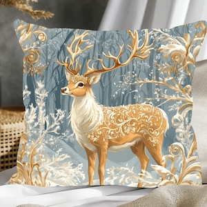 Christmas Square Throw Pillow, Winter Deer Decorative pillow