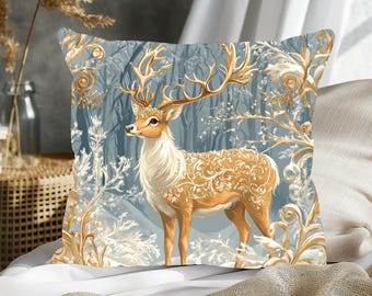 Christmas Square Throw Pillow, Winter Deer Decorative pillow