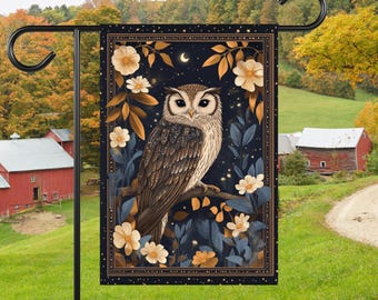 Woodland Owl Garden Flag: Cottagecore House Banner