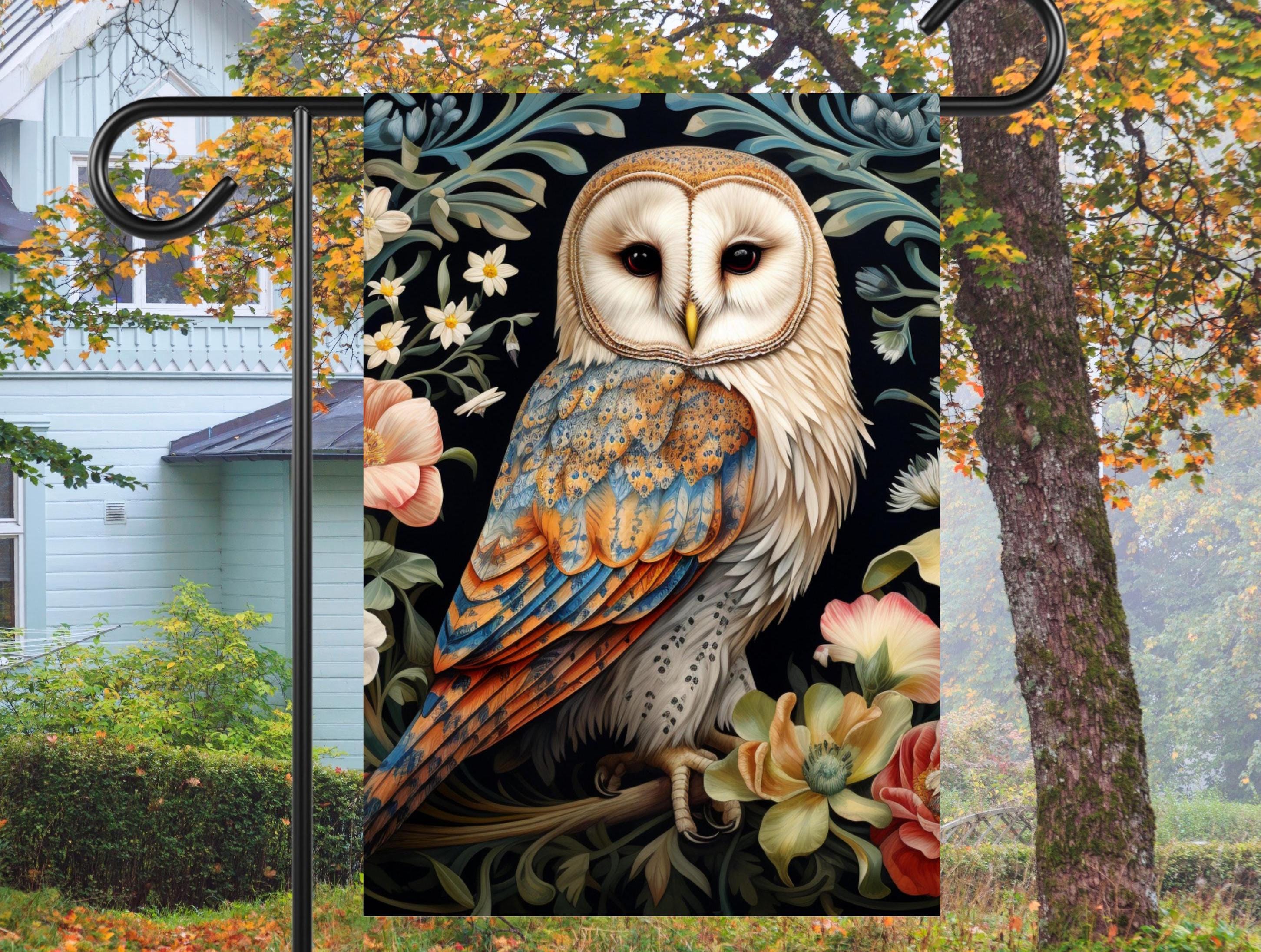 Elegant Owl Garden Flag, Floral Home Decor, Outdoor Decoration, Seasonal Yard Banner, Unique Gift for Nature Lovers