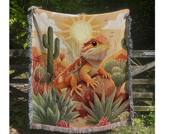 Bearded Dragon Woven Blanket: Cotton Reptile Lizard Throw