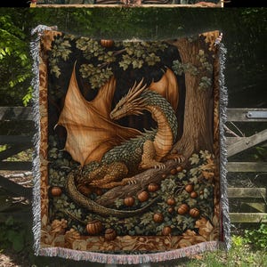 Manta tejida en jacquard con dragón medieval: tapiz 100 % algodón