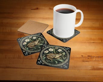 Juego de posavasos de ranas de William Morris, posavasos estilo cottagecore