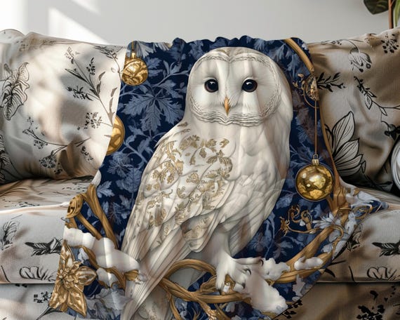 Winter Owl Throw Blanket: Cottagecore Christmas Velveteen Plush