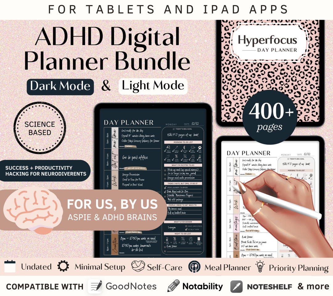 ADHD Planner for Adults (bundle) — Dark Mode and Light Mode Digital ...