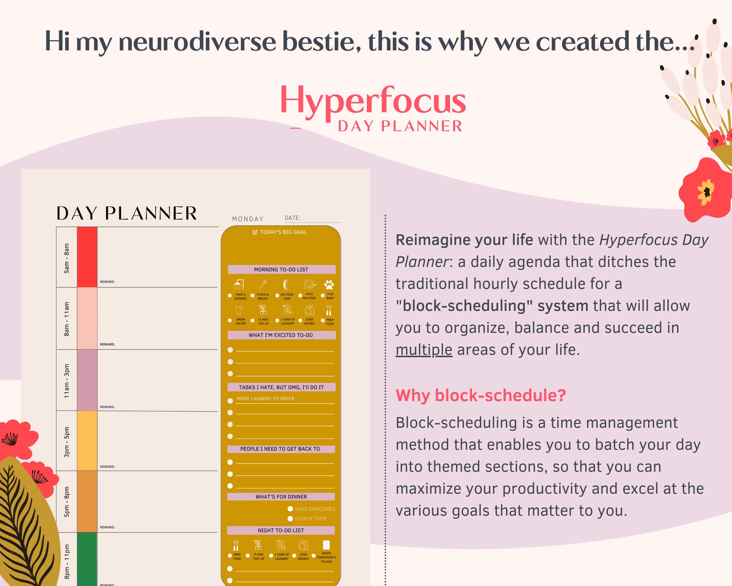 Digital ADHD Day Planner for Adults 2023 Block Schedule Etsy Canada