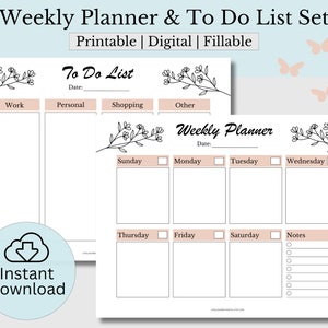 Undated Week at a Glance Weekly Planner and To Do List, Landscape Printable & Fillable Weekly Schedule, Desk Organizer, Productivity Plan