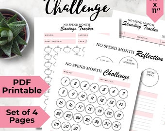No Spend Month Savings Challenge Printable PDF, No Spend Tracker and Savings Tracker, Monthly Spending Tracker, 4 Pages Color In Piggy Bank