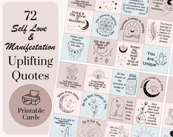 Inspirational Quote Cards Self Love & Manifestation, Positive Growth Mindset for Vision Board, Boho Witchy Moon, Printable Lunch Box Notes