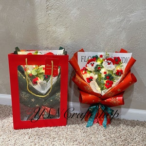 Handgemachter Weihnachtsblumenstrauß, gehäkelter Blumenstrauß, Strauß für Freund, Weihnachten, Thanksgiving, handgemachte Strickblumen
