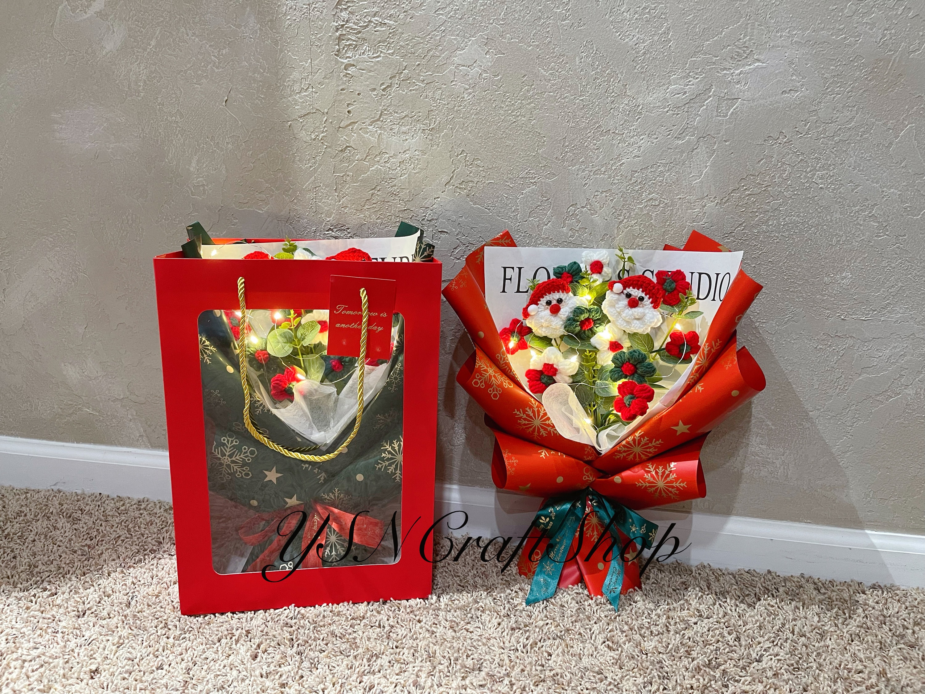 Handmade Christmas flowers bouquet, crochet flower bouquet, bouquet for friend,Christmas, Thanksgiving, handmade knitted Flowers