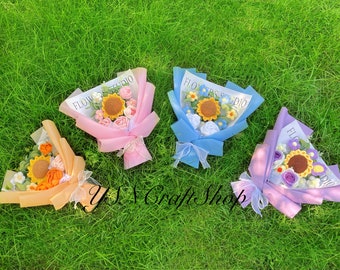 Handmade flowers bouquet, crochet flower bouquet, bouquet for friend,Christmas,Mother’s Day,Valentine’s Day, handmade knitted Flowers