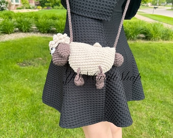 Handmade Crochet Sheep Crossbody Bag: Wool Knit Purse