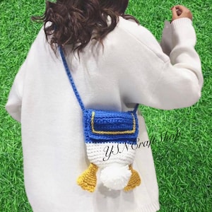 Handgefertigte gestrickte Tasche, gehäkelte Umhängetasche, Disney-Geschenk, Enten-Umhängetasche, lässige Mini-Einkaufstasche, Donald-Ente-Kostüm