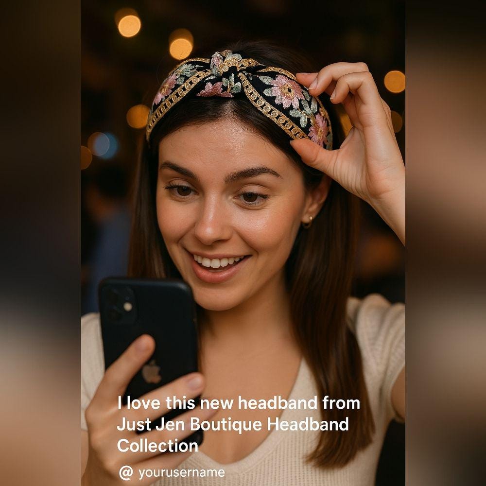 Floral Embroidered Headband - Pink and Gold Petal Knot From 