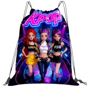 K-POP Drawstring Backpack, Colorful Anime Girls Gym School Yoga Bag