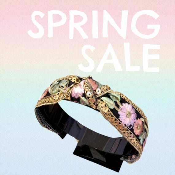 Floral Embroidered Headband - Pink and Gold Petal Knot From  display picture 3