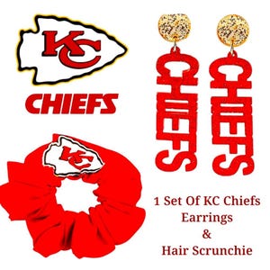 KC CHIEFS Limited Edition Hair Scrunchie and 1 Pair of Dangling CHIEFS Earrings