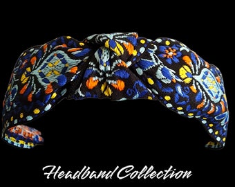 Embroidered Jacquard Blue Colorful Headband