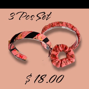 3PCS Floral 80&#39;s Style Headbands and Scrunchie