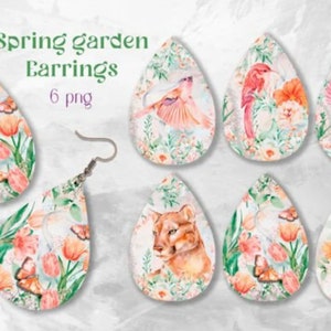 Spring Garden Teardrop Earring Sublimation Png, Spring Flowers Earring, Teardrop Cut files, Earring PNG, Cricut Files, Digital Download